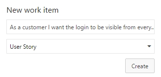 Screenshot of teamspace widget allowing user to enter text description of a user story